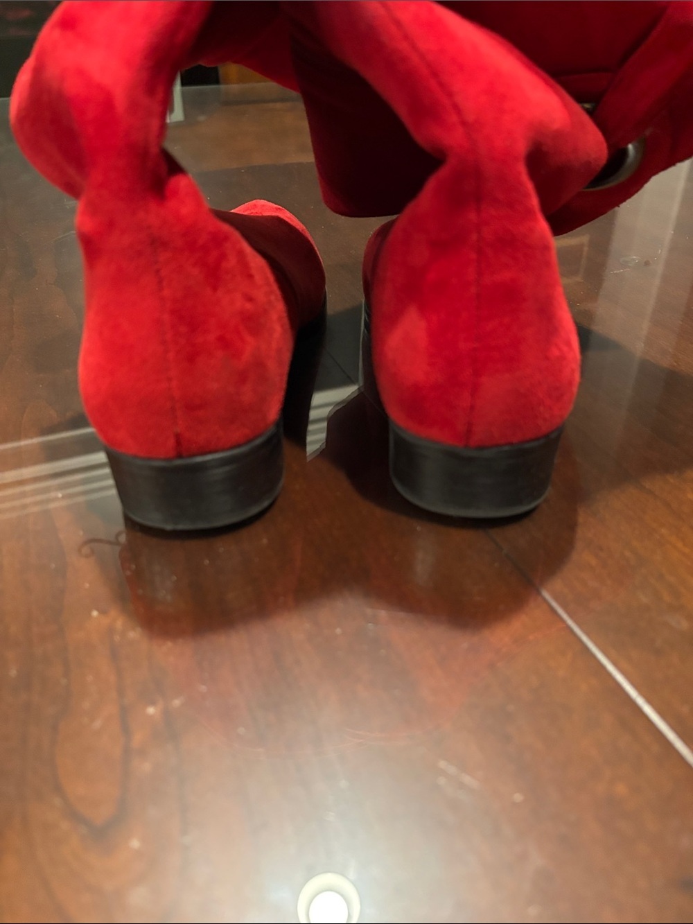 Impo Red Suede Knee high Boots with Ring Accent - Picture 4 of 12